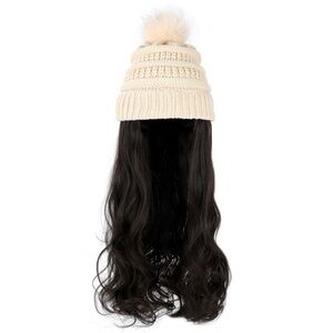 NWOT Beanie Hat with Removable Hair Extensions for Women Slouchy Cable Hat  Knit